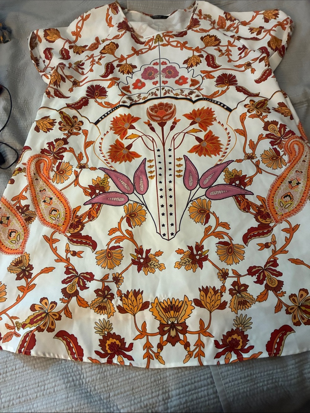 SHEIN White Midi Dress with Orange, Pink and Brown Floral Print